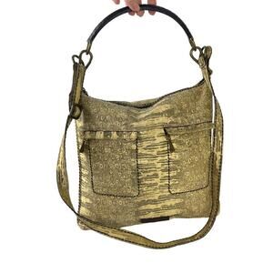 Plinio Visona Snakeskin Print Italian Leather Cream Crossbody Purse Bag